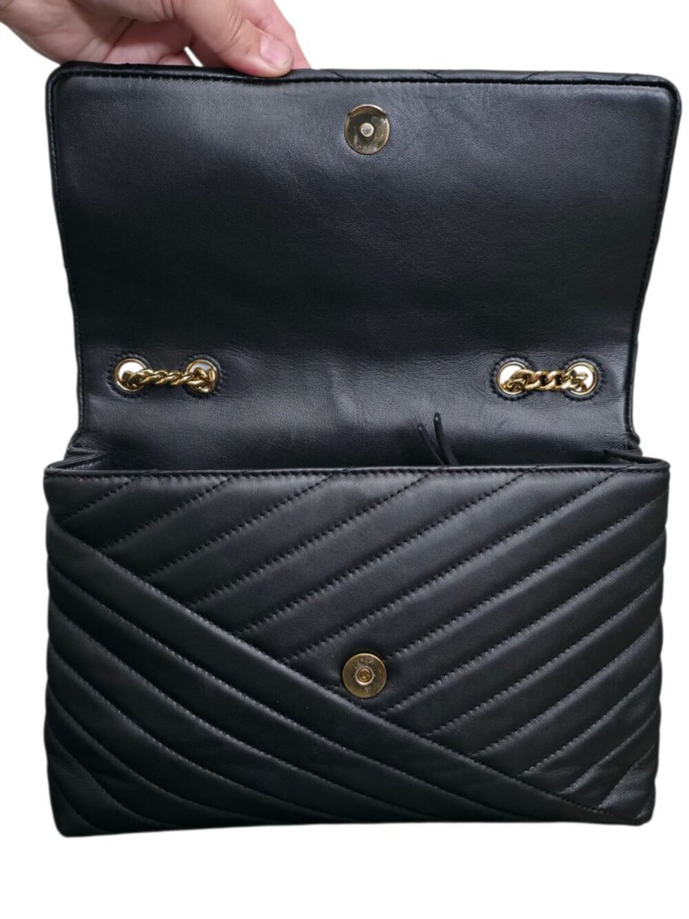 Tory Burch Kira Chevron Convertible Bag Black‎ Shoulder Chain Crossbody Leather - Picture 8 of 13